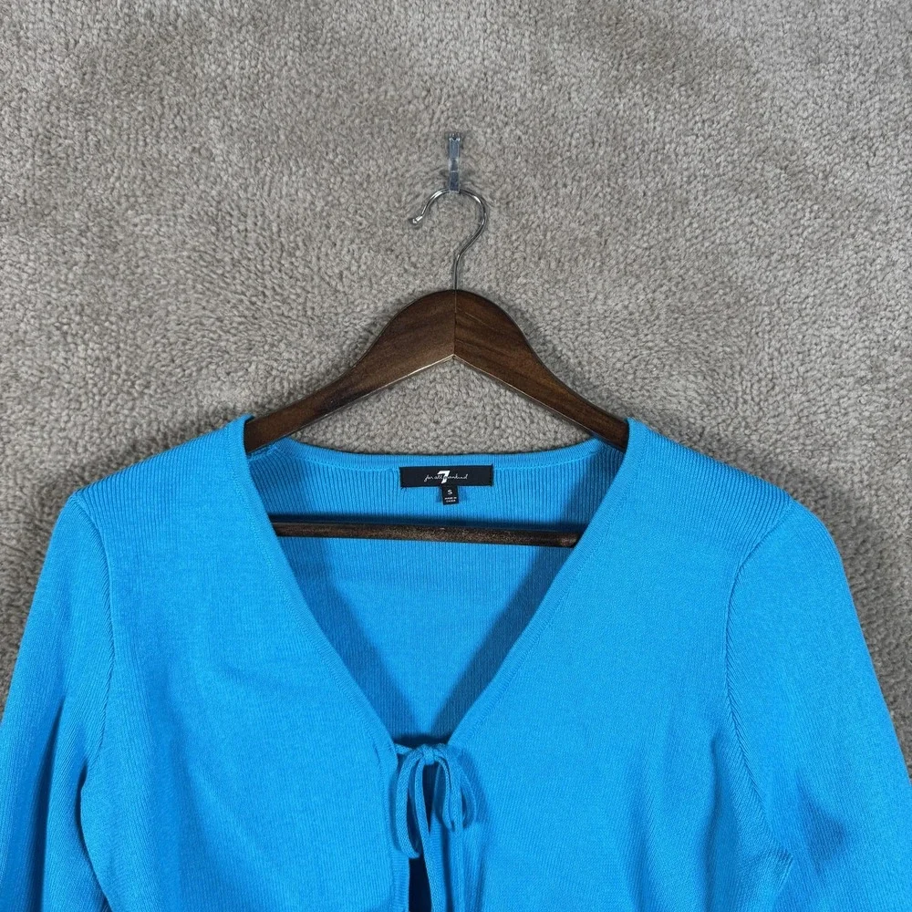 7 For All Mankind Sweater Womens Small Blue Tie‎ Front Cropped Cardigan Knit